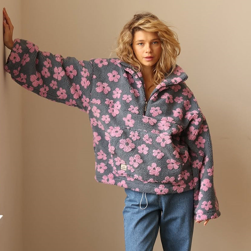 MODEGEIST Damen Strickpullover Blumenmuster Oversize Langarm