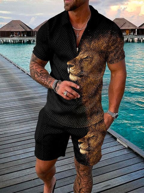 Stilvolles Herren Freizeit-Outfit mit buntem Druck