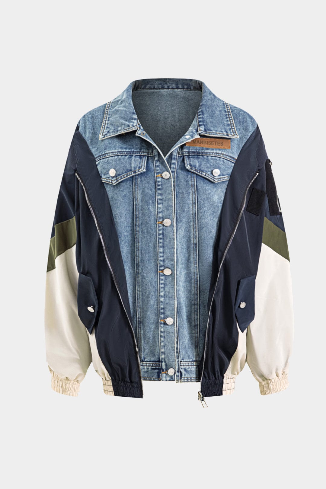 ModeGeist | Patchwork Jacke mit Denim und Nylon Elementen Lässig und Individuell