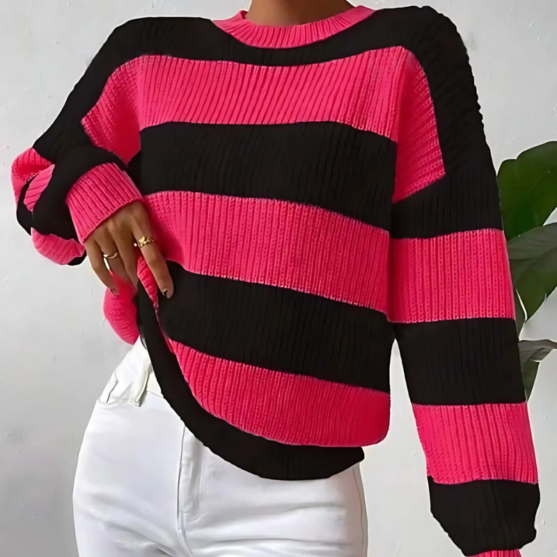 ModeGeist | Weicher Damenpullover mit Langen Ärmeln und Streifen