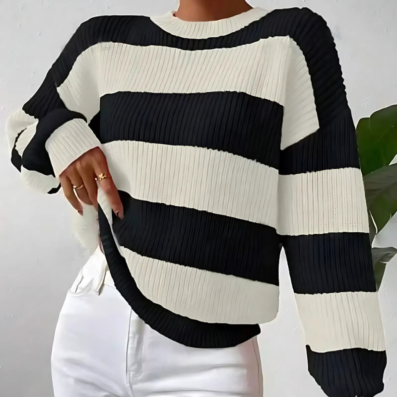 ModeGeist | Weicher Damenpullover mit Langen Ärmeln und Streifen