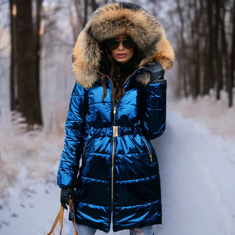 ModeGeist | Warme, Glänzende Jacke mit Kapuze