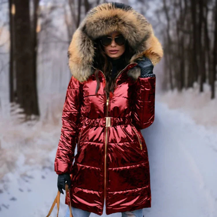 ModeGeist | Warme, Glänzende Jacke mit Kapuze