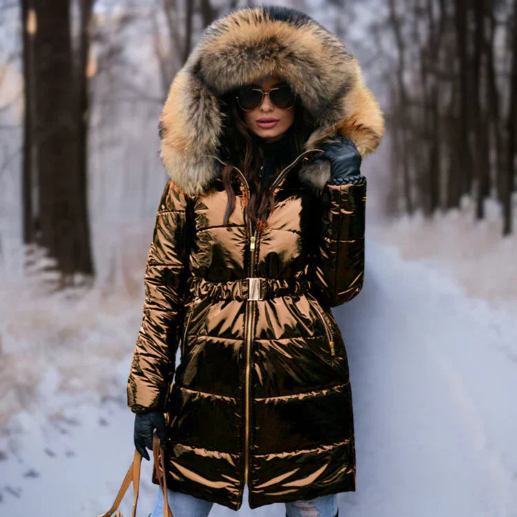 ModeGeist | Warme und Glänzende Jacke mit Kapuze