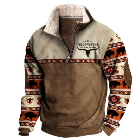 Fudus Vintage-Fleece-Pullover mit Reißverschluss