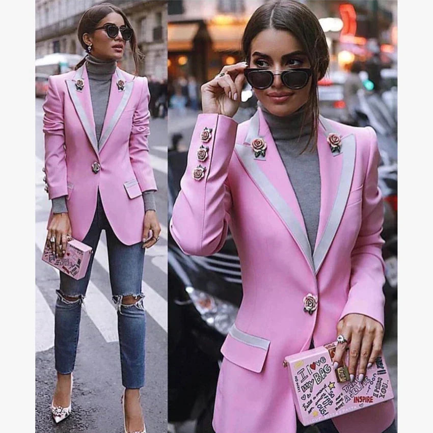 ModeGeist | rosa Blazer Blümig und elegant stilvoll