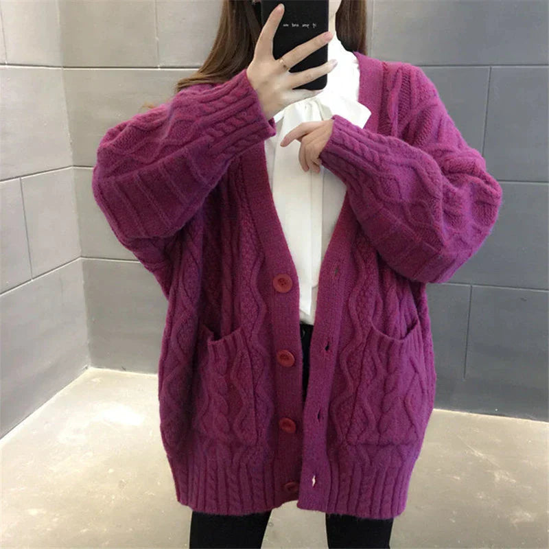 ModeGeist | gestrickte Jacke Lang, dick und warm