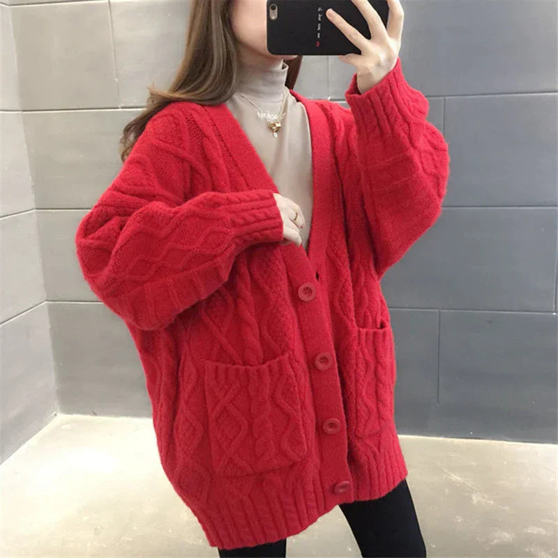 ModeGeist | gestrickte Jacke Lang, dick und warm