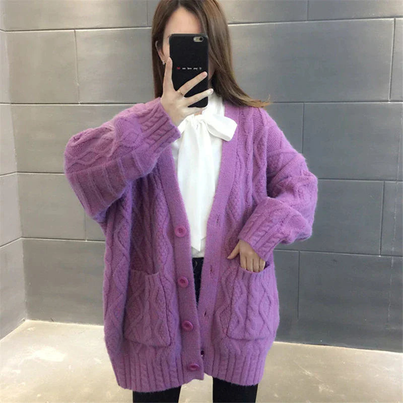 ModeGeist | gestrickte Jacke Lang, dick und warm