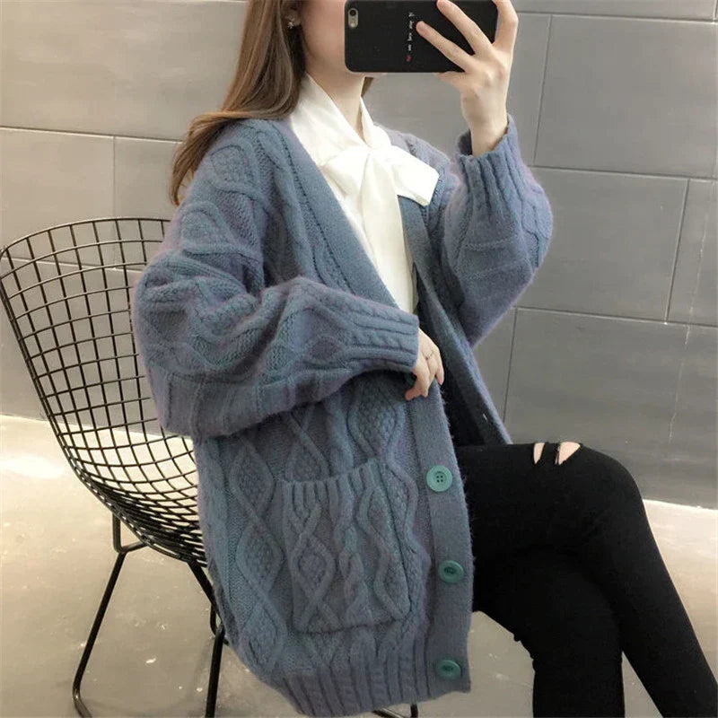 ModeGeist | gestrickte Jacke Lang, dick und warm