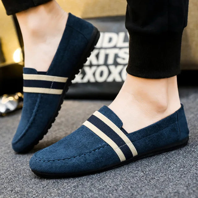 Herren Slip-On Sneaker BequemSchritt Schwarz Blau Fahrmokasinen