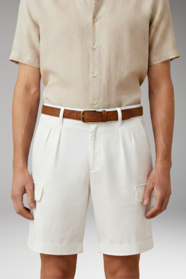 MODEGEIST Herren Cargo-Shorts Leinen-Mix Gürtelschlaufen Sommer