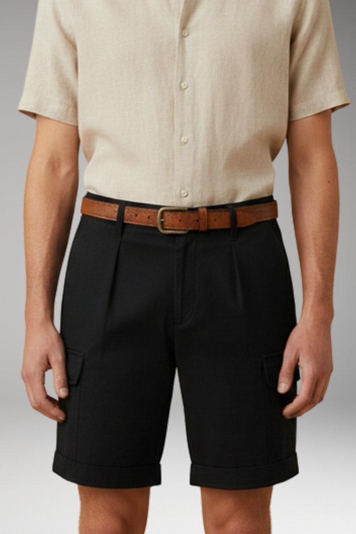MODEGEIST Herren Cargo-Shorts Leinen-Mix Gürtelschlaufen Sommer