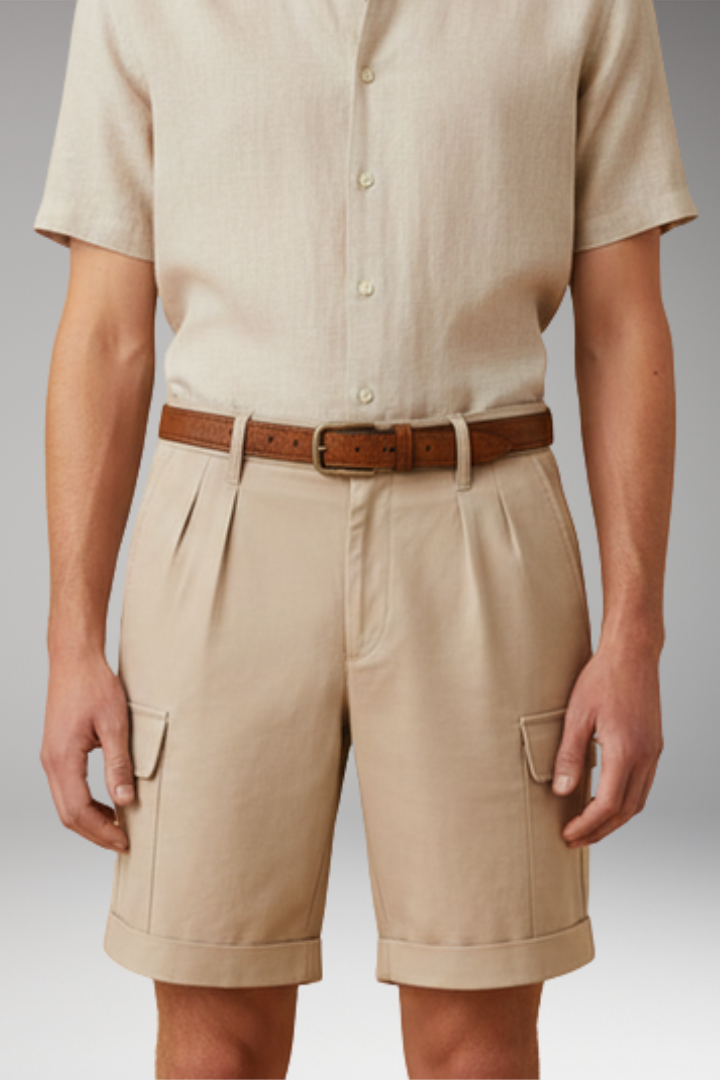 MODEGEIST Herren Cargo-Shorts Leinen-Mix Gürtelschlaufen Sommer