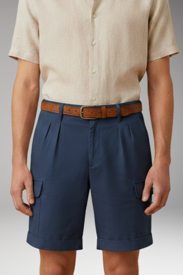 MODEGEIST Herren Cargo-Shorts Leinen-Mix Gürtelschlaufen Sommer