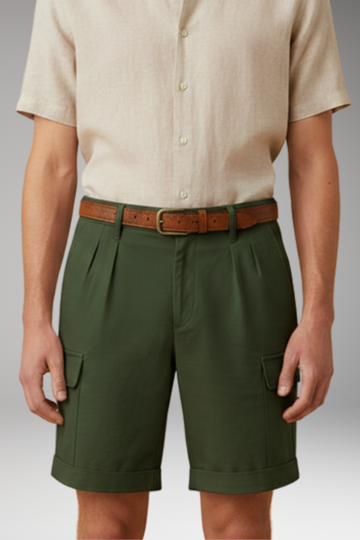 MODEGEIST Herren Cargo-Shorts Leinen-Mix Gürtelschlaufen Sommer