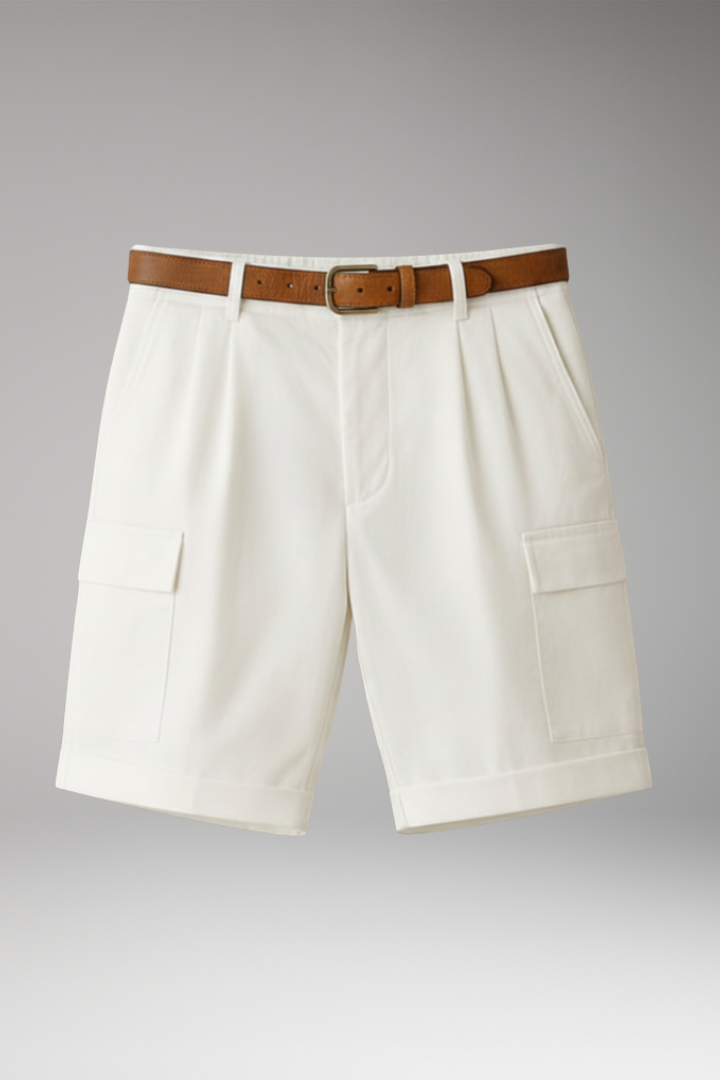 MODEGEIST Herren Cargo-Shorts Leinen-Mix Beige
