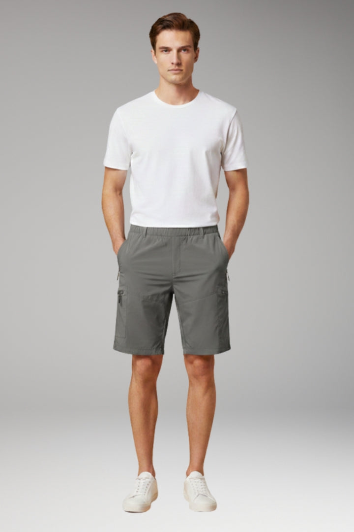 MODEGEIST Herren Cargo-Shorts Elastikbund Reißverschluss-Taschen Outdoor