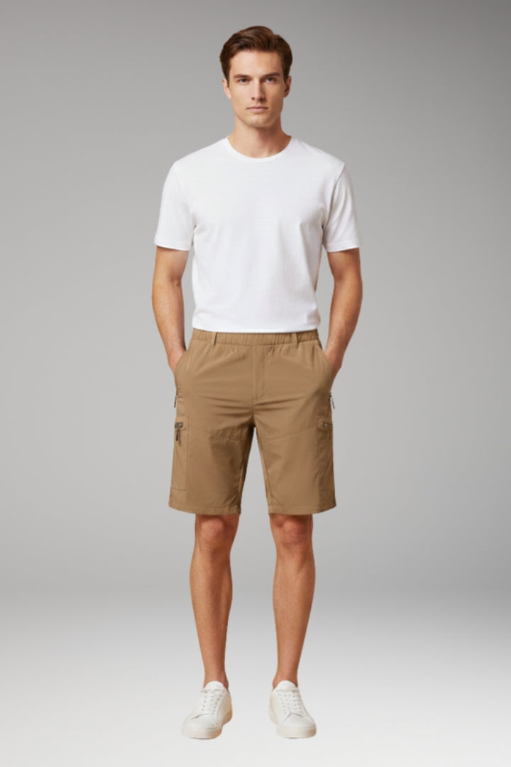 MODEGEIST Herren Cargo-Shorts Elastikbund Reißverschluss-Taschen Outdoor