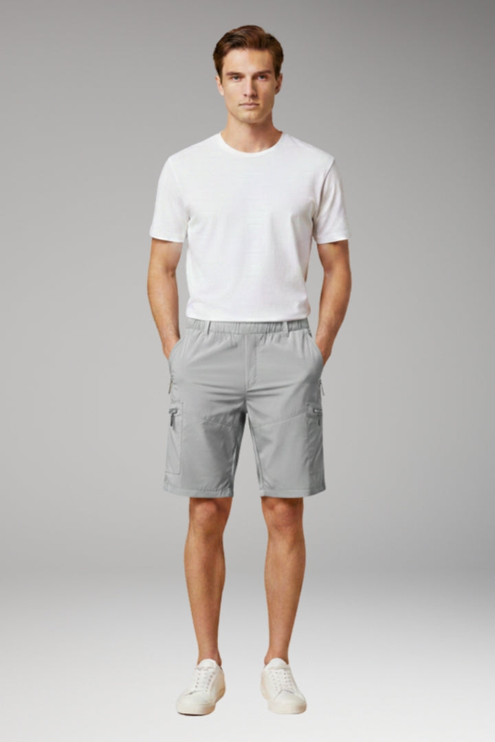 MODEGEIST Herren Cargo-Shorts Elastikbund Reißverschluss-Taschen Outdoor