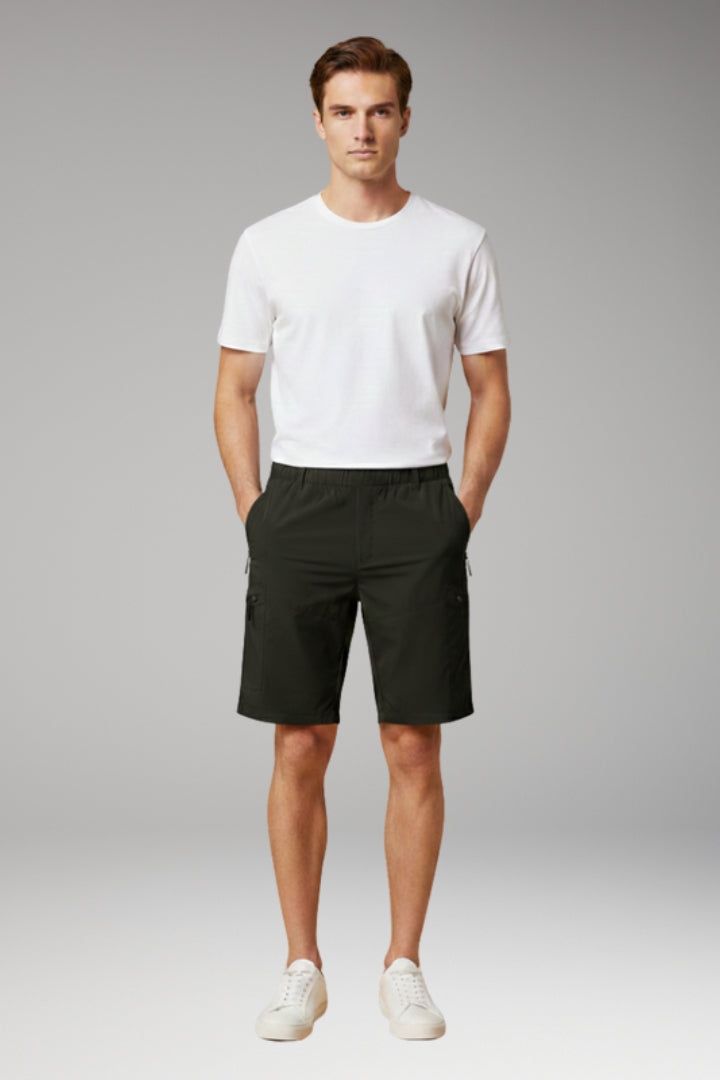 MODEGEIST Herren Cargo-Shorts Elastikbund Reißverschluss-Taschen Outdoor