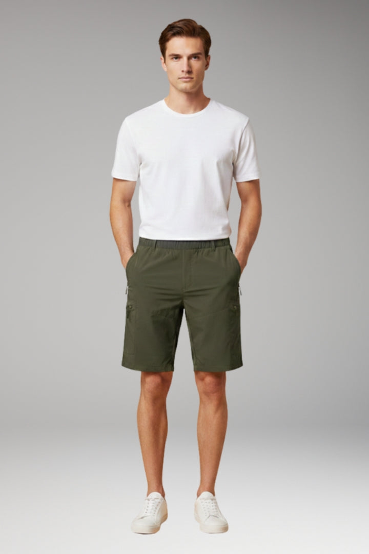 MODEGEIST Herren Cargo-Shorts Elastikbund Reißverschluss-Taschen Outdoor