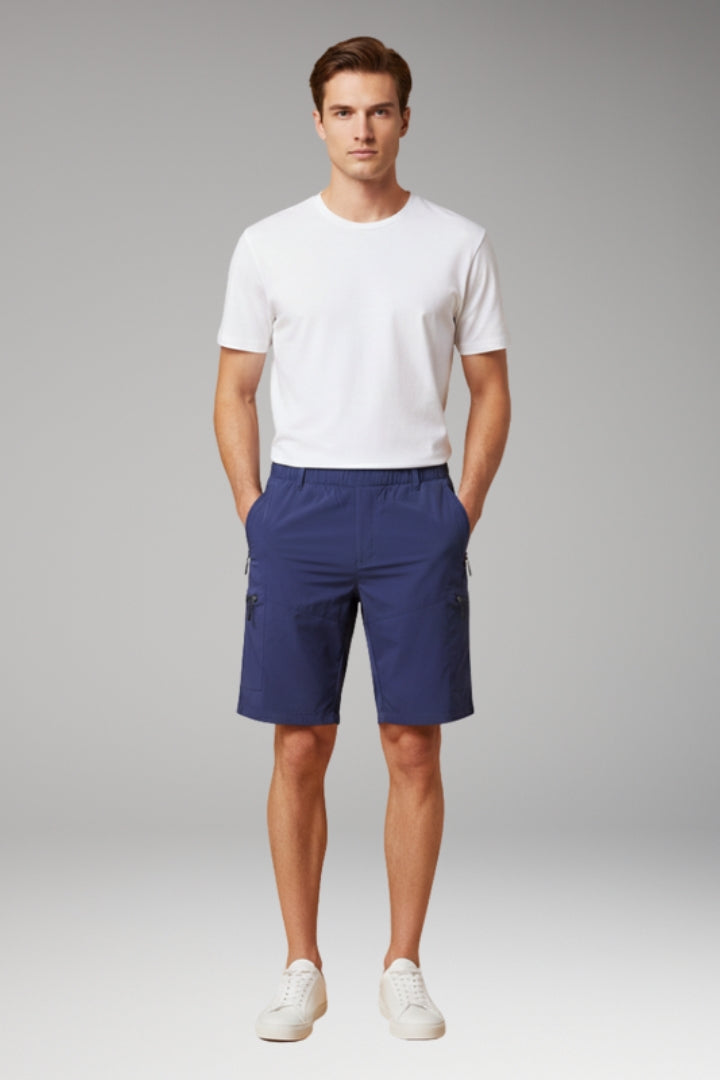 MODEGEIST Herren Cargo-Shorts Elastikbund Reißverschluss-Taschen Outdoor