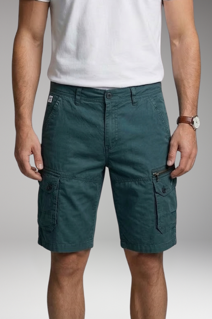 MODEGEIST Herren Cargo-Shorts Zip-Taschen Knielanglength Utility