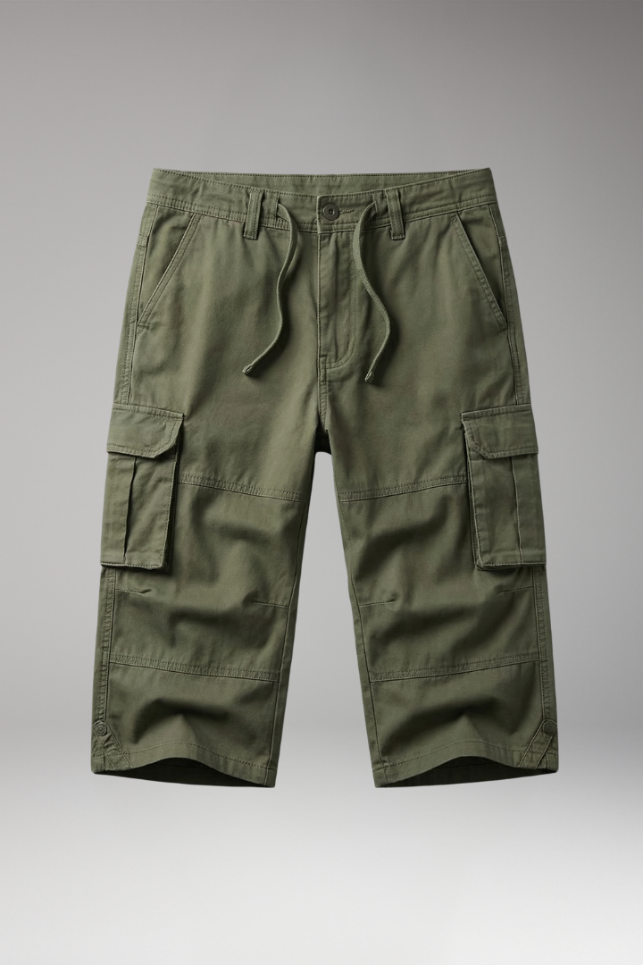 MODEGEIST Herren Cargo-Hose khaki 3/4-Länge Baumwolle