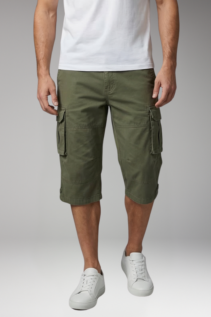 MODEGEIST Herren Cargo-Hose 3/4-Länge Kordelzug mehrere Taschen Baumwolle