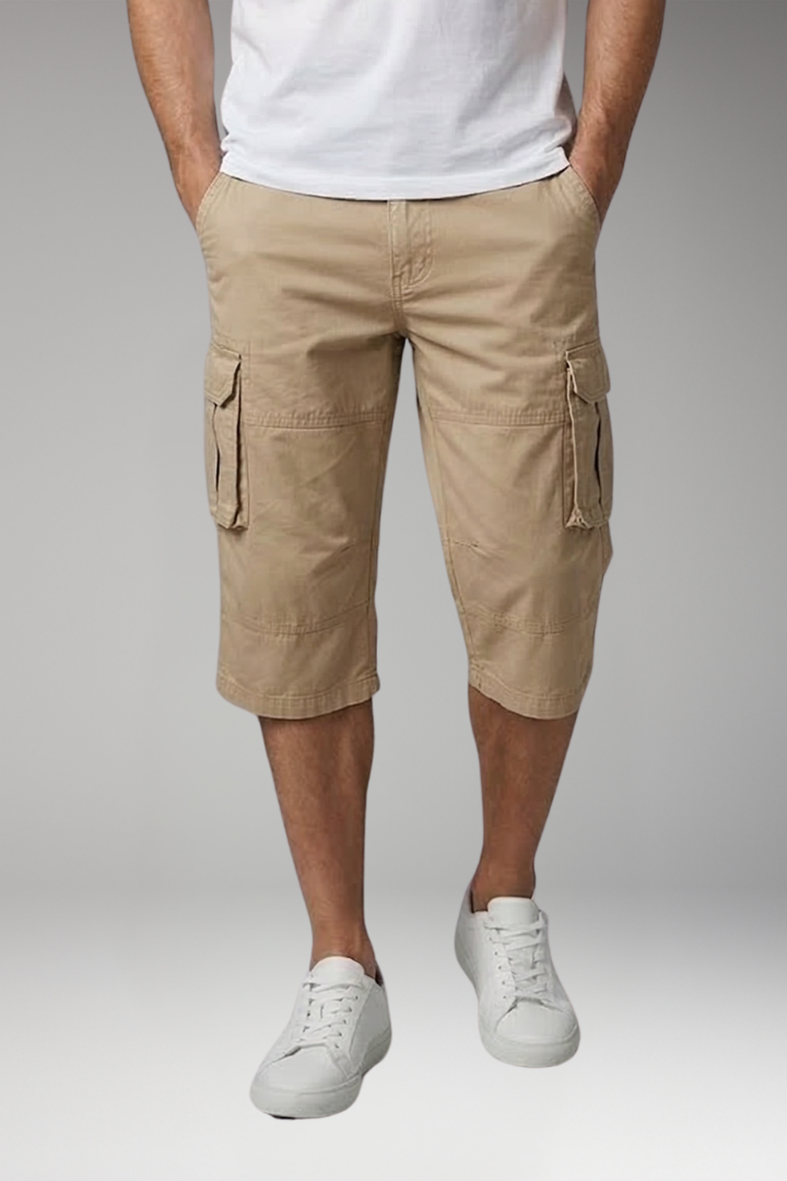 MODEGEIST Herren Cargo-Hose 3/4-Länge Kordelzug mehrere Taschen Baumwolle