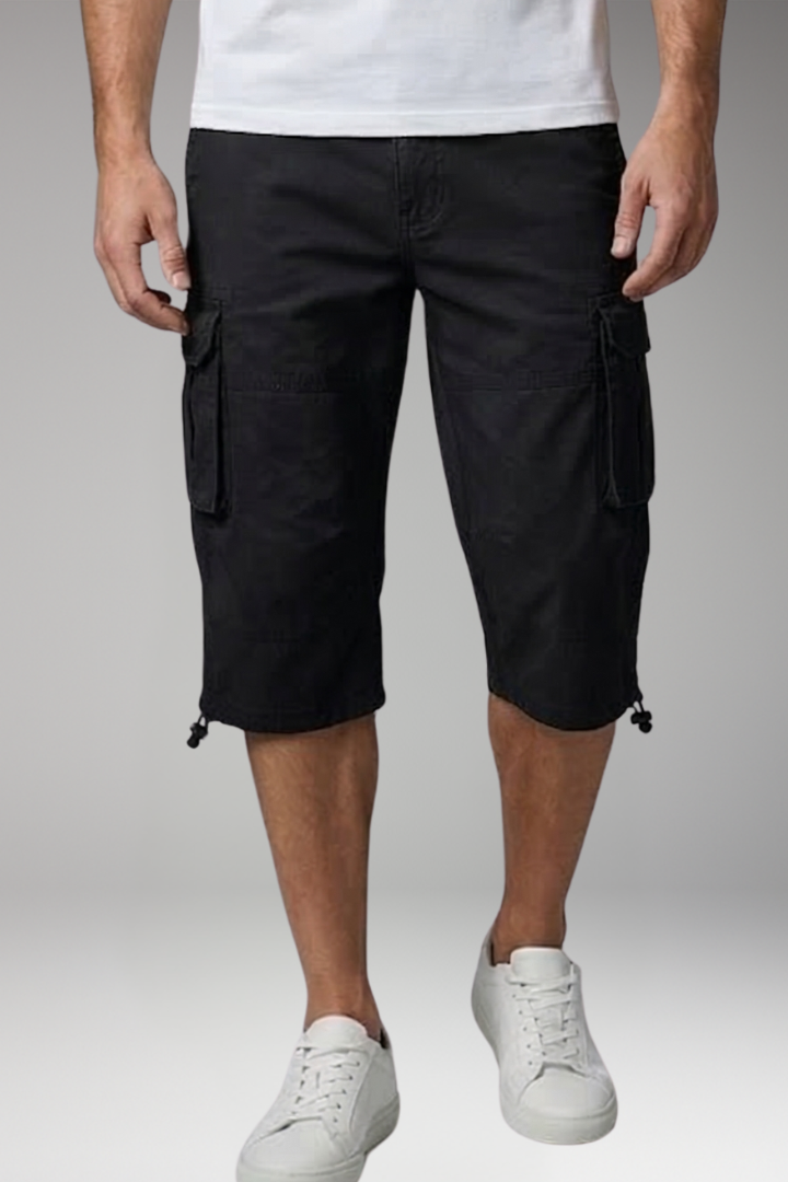 MODEGEIST Herren Cargo-Hose 3/4-Länge Kordelzug mehrere Taschen Baumwolle