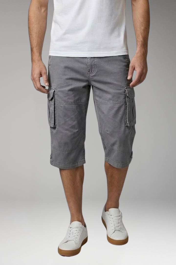 MODEGEIST Herren Cargo-Hose 3/4-Länge Kordelzug mehrere Taschen Baumwolle