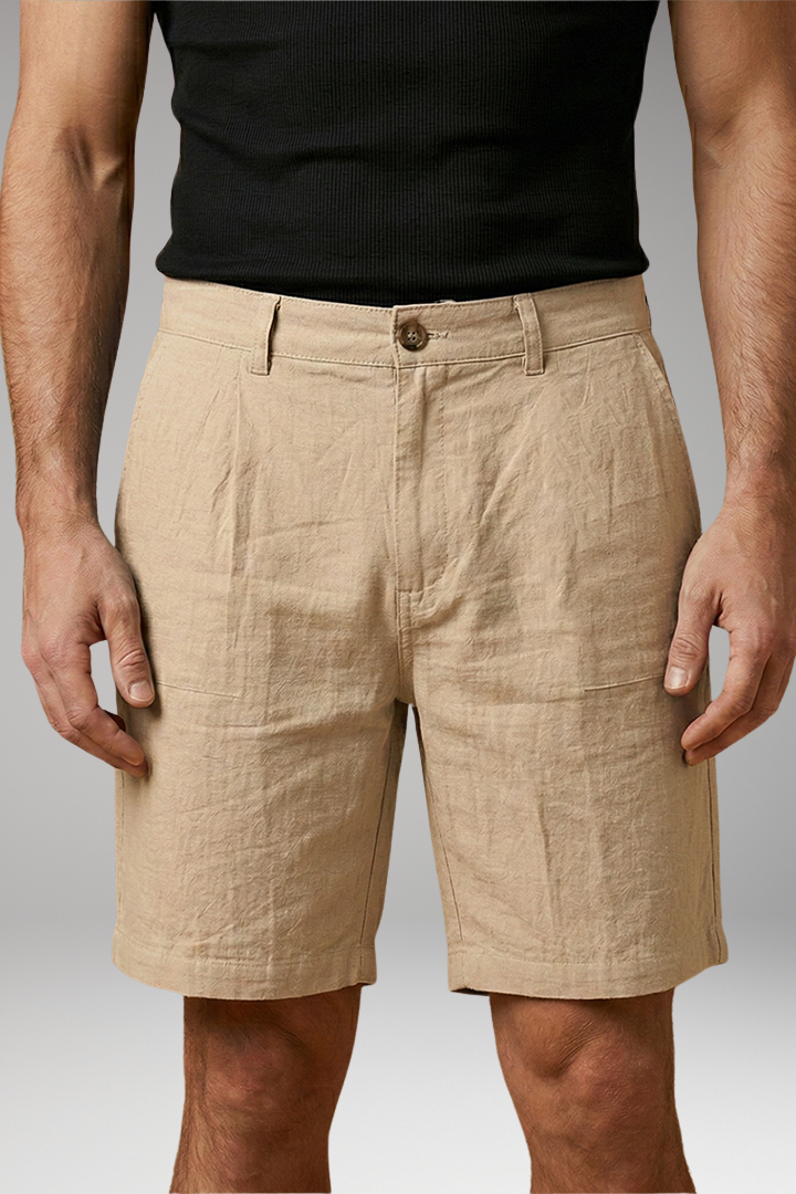 MODEGEIST Herren Leinen-Shorts Knopf Reißverschluss Seitentaschen Sommer
