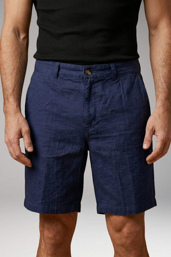 MODEGEIST Herren Leinen-Shorts Knopf Reißverschluss Seitentaschen Sommer