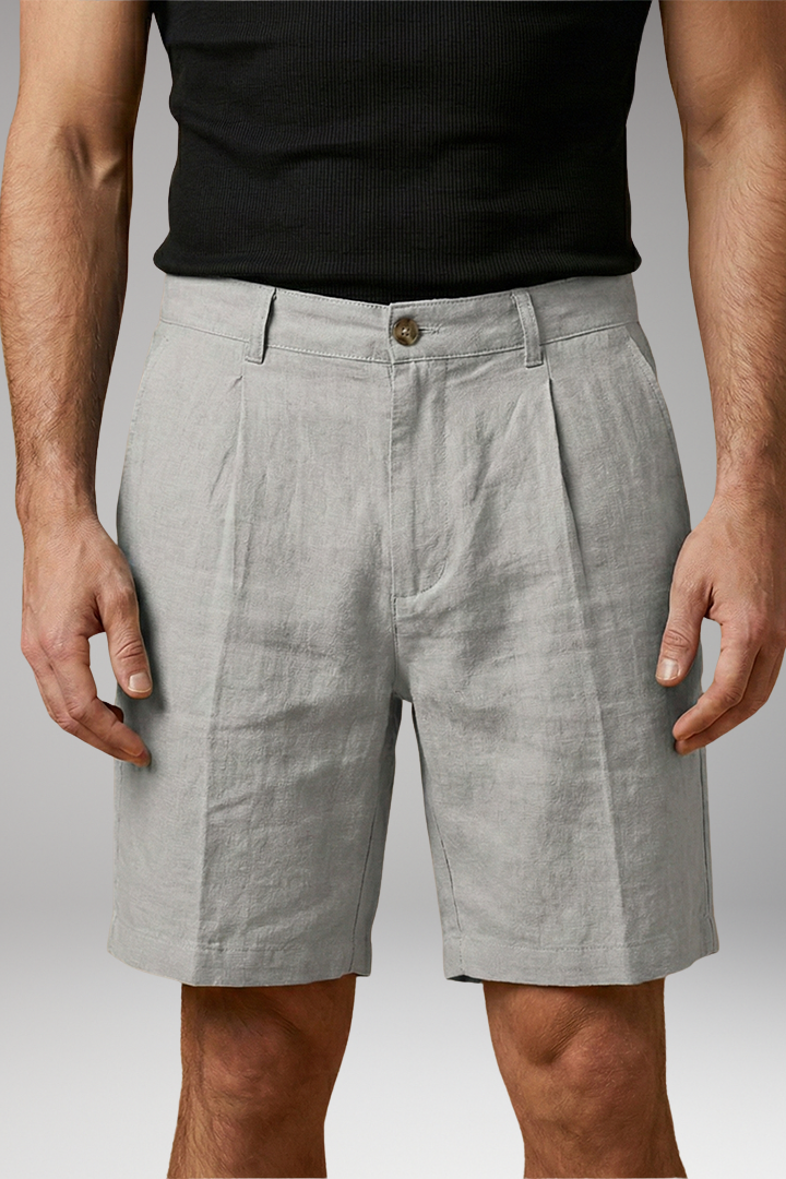 MODEGEIST Herren Leinen-Shorts Knopf Reißverschluss Seitentaschen Sommer
