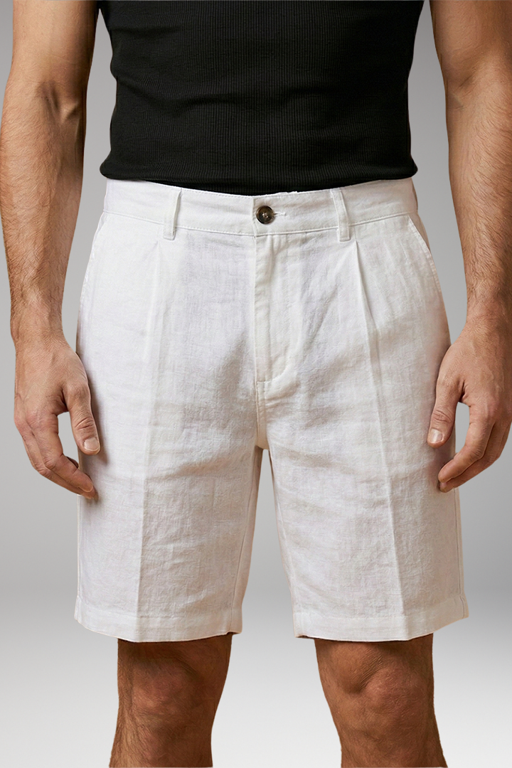 MODEGEIST Herren Leinen-Shorts Knopf Reißverschluss Seitentaschen Sommer