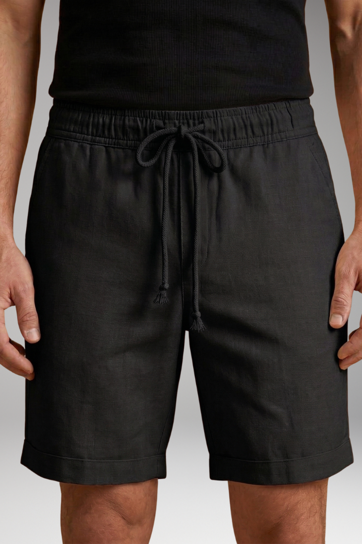 MODEGEIST Herren Leinen Shorts Elastikbund Kordelzug Seitentaschen