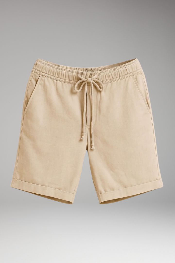 MODEGEIST Herren Leinen Shorts Beige Elastikbund