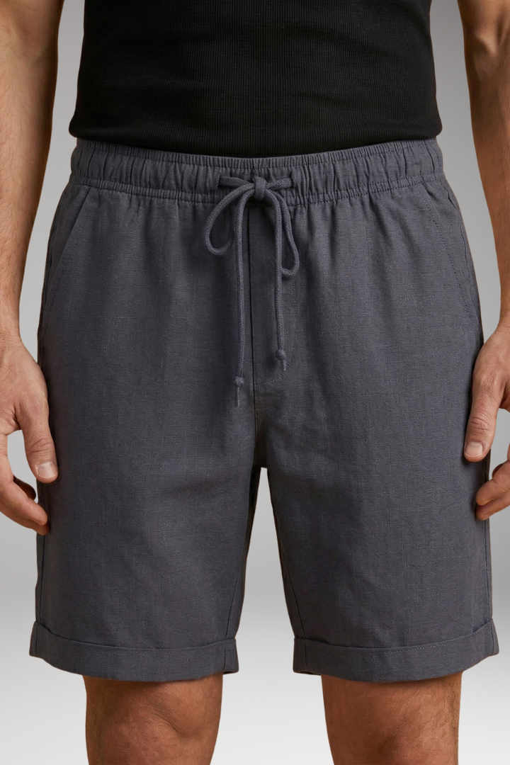 MODEGEIST Herren Leinen Shorts Elastikbund Kordelzug Seitentaschen