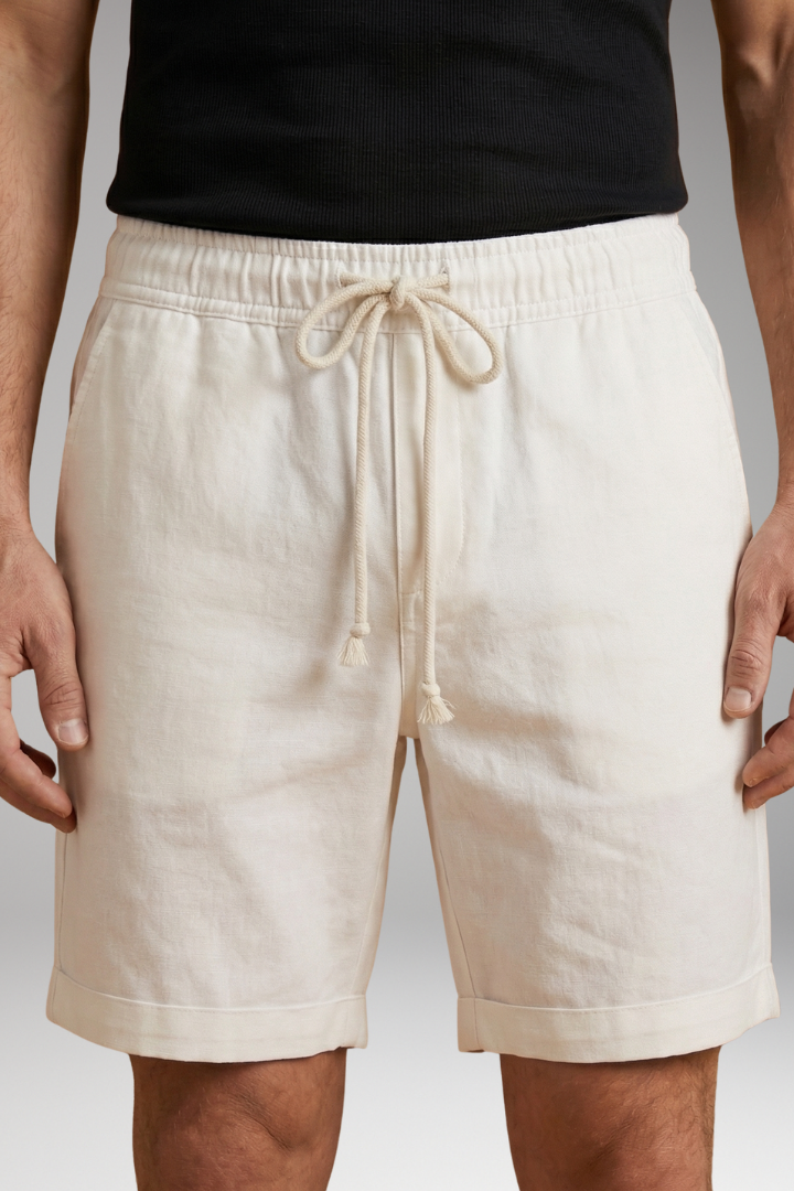 MODEGEIST Herren Leinen Shorts Elastikbund Kordelzug Seitentaschen