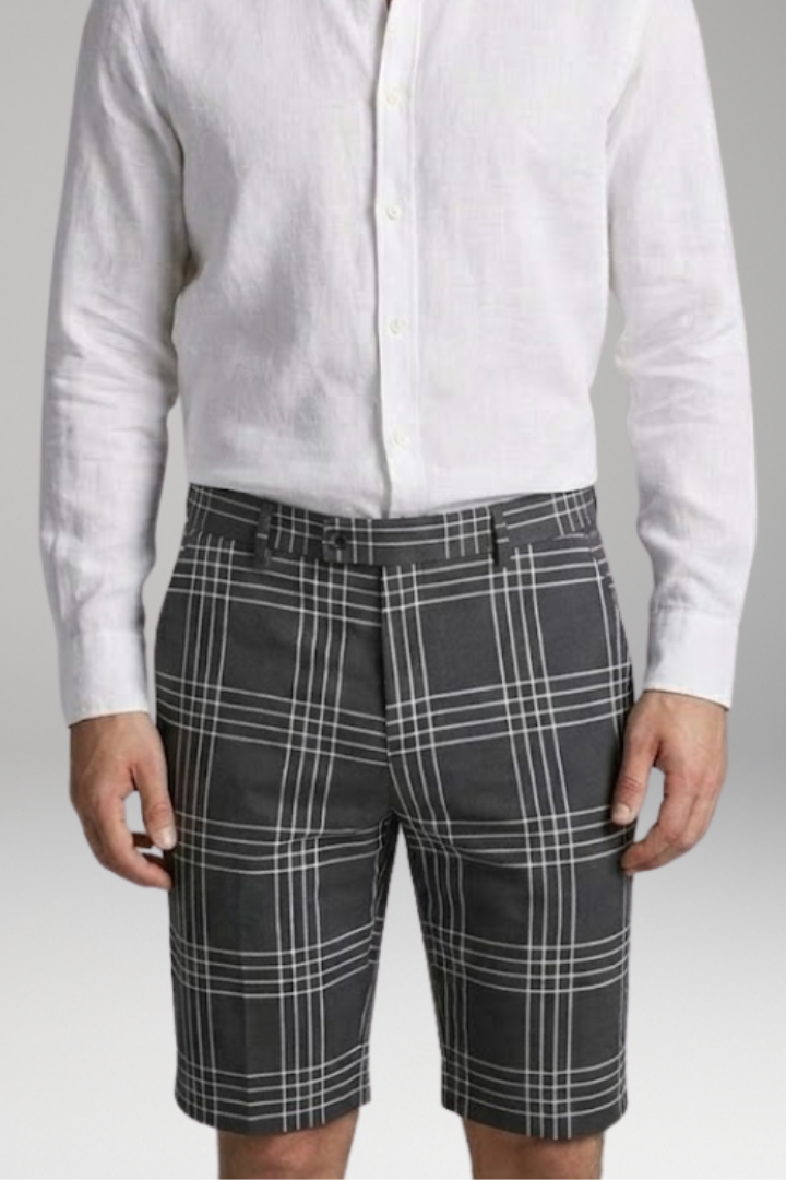 MODEGEIST Herren Bermuda-Shorts Karo-Muster Seitentaschen Baumwolle