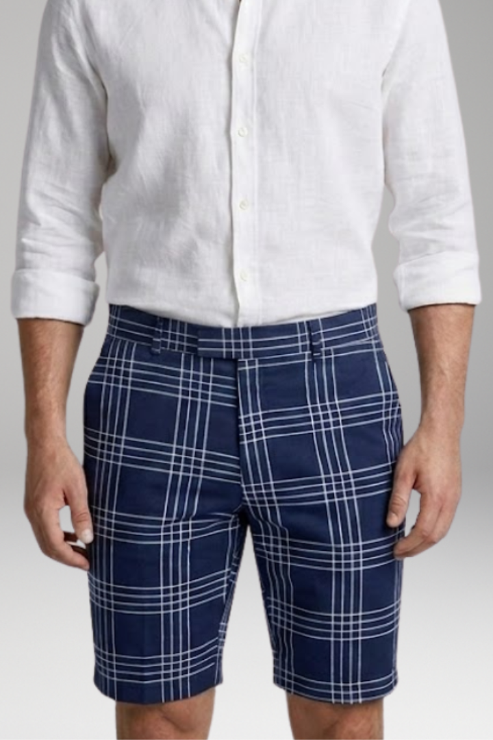 MODEGEIST Herren Bermuda-Shorts Karo-Muster Seitentaschen Baumwolle
