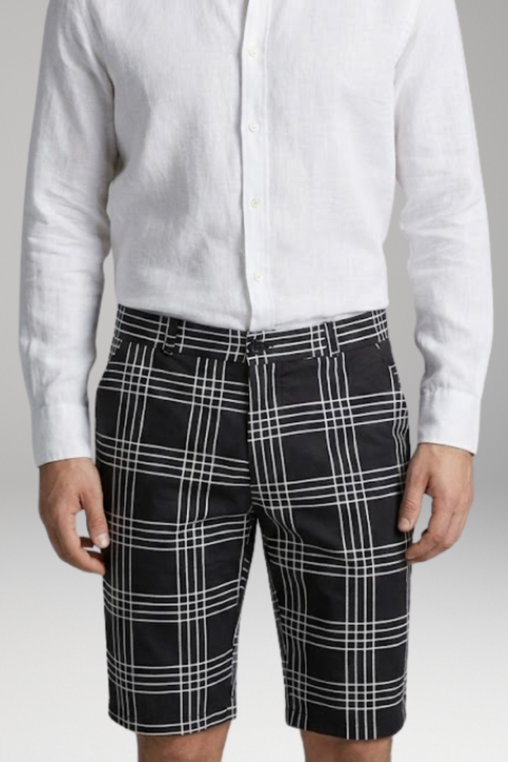MODEGEIST Herren Bermuda-Shorts Karo-Muster Seitentaschen Baumwolle