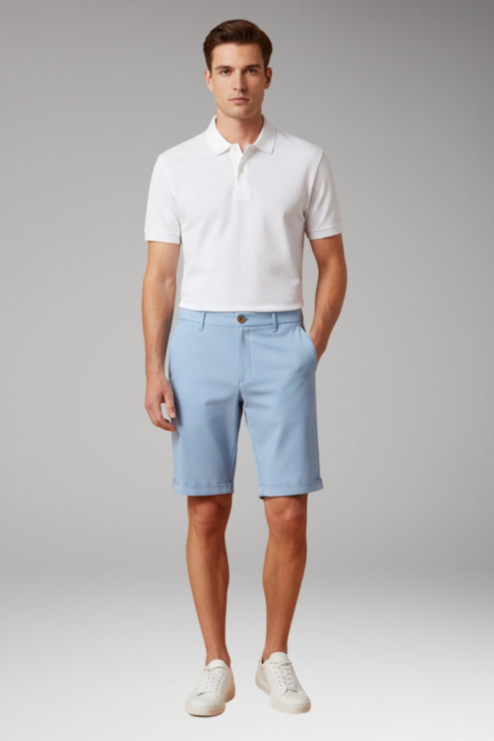 MODEGEIST Herren Slim-Fit Shorts Knopf Reißverschluss Umschlag