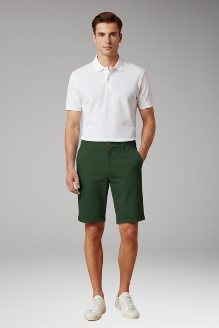 MODEGEIST Herren Slim-Fit Shorts Knopf Reißverschluss Umschlag
