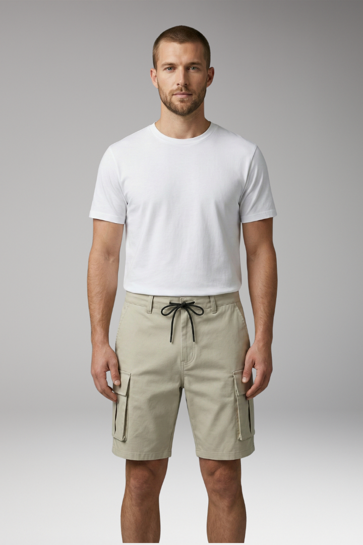 MODEGEIST Herren Cargo-Shorts Kordelzug Knieläng Taschen Casual
