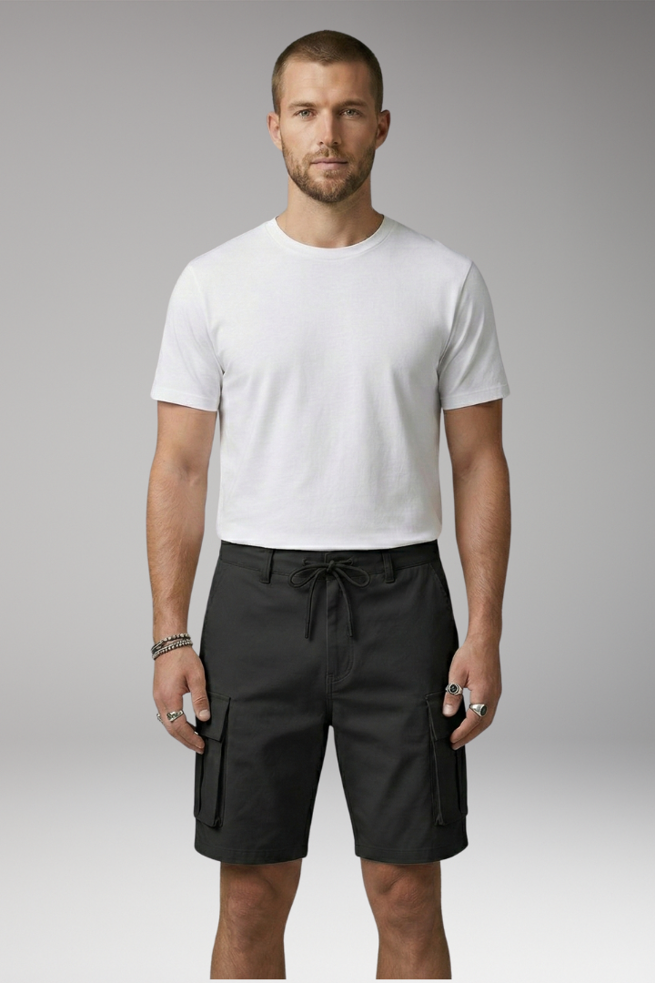MODEGEIST Herren Cargo-Shorts Kordelzug Knieläng Taschen Casual