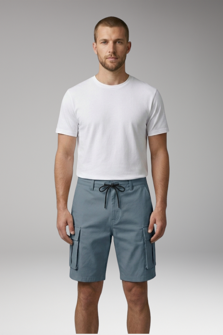 MODEGEIST Herren Cargo-Shorts Kordelzug Knieläng Taschen Casual
