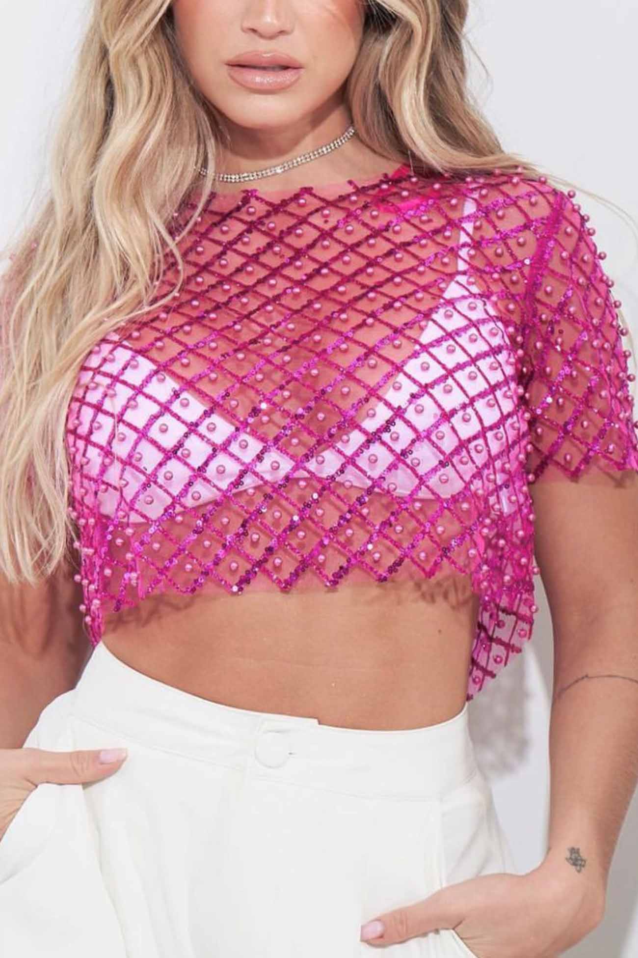 Short Sleeve T-Shirts with Beaded Sequins by Fudus